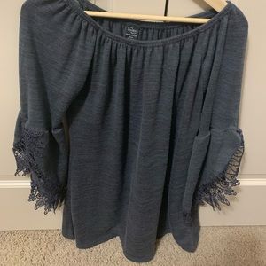 Gray Lace Sleeve Tunic Top